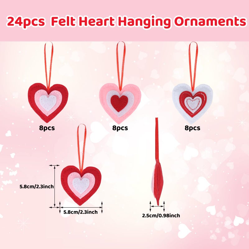 HSONAIGEE HASONAIGEE 24 Felt Heart Hanging Ornaments, Small Heart Valentine Ornaments for Tree Hanging Hearts Baubles Decoration for Valentinesâ€™ Day Christmas Home Wedding Party - Image 4