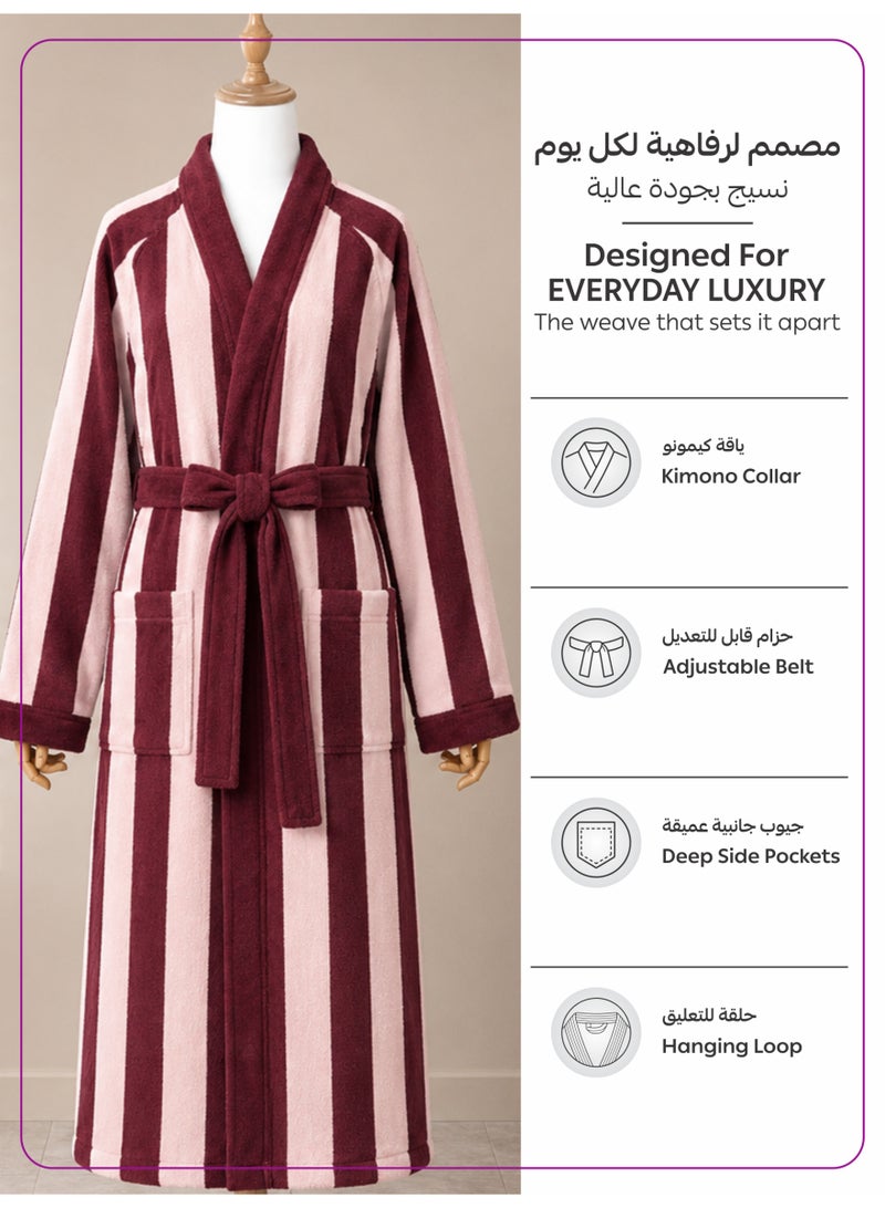 Donetella Striped Bathrobe for Men & Women XL Size - 100% Cotton | Kimono Collar, Highly Absorbent, Quick Dry, Soft Spa Robe with Belt & Pockets - 380 GSM, Everyday Use - Image 4