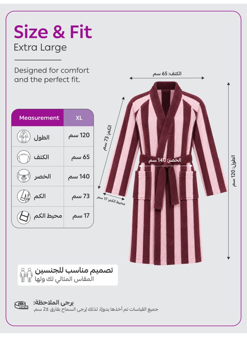 Donetella Striped Bathrobe for Men & Women XL Size - 100% Cotton | Kimono Collar, Highly Absorbent, Quick Dry, Soft Spa Robe with Belt & Pockets - 380 GSM, Everyday Use - Image 5