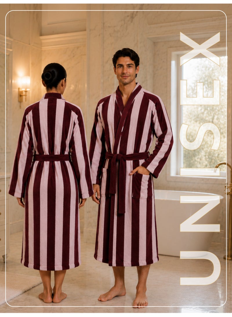 Donetella Striped Bathrobe for Men & Women XL Size - 100% Cotton | Kimono Collar, Highly Absorbent, Quick Dry, Soft Spa Robe with Belt & Pockets - 380 GSM, Everyday Use - Image 3