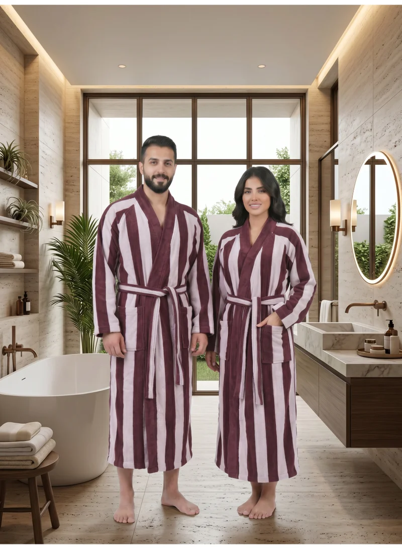 Donetella Striped Bathrobe for Men & Women XL Size - 100% Cotton | Kimono Collar, Highly Absorbent, Quick Dry, Soft Spa Robe with Belt & Pockets - 380 GSM, Everyday Use