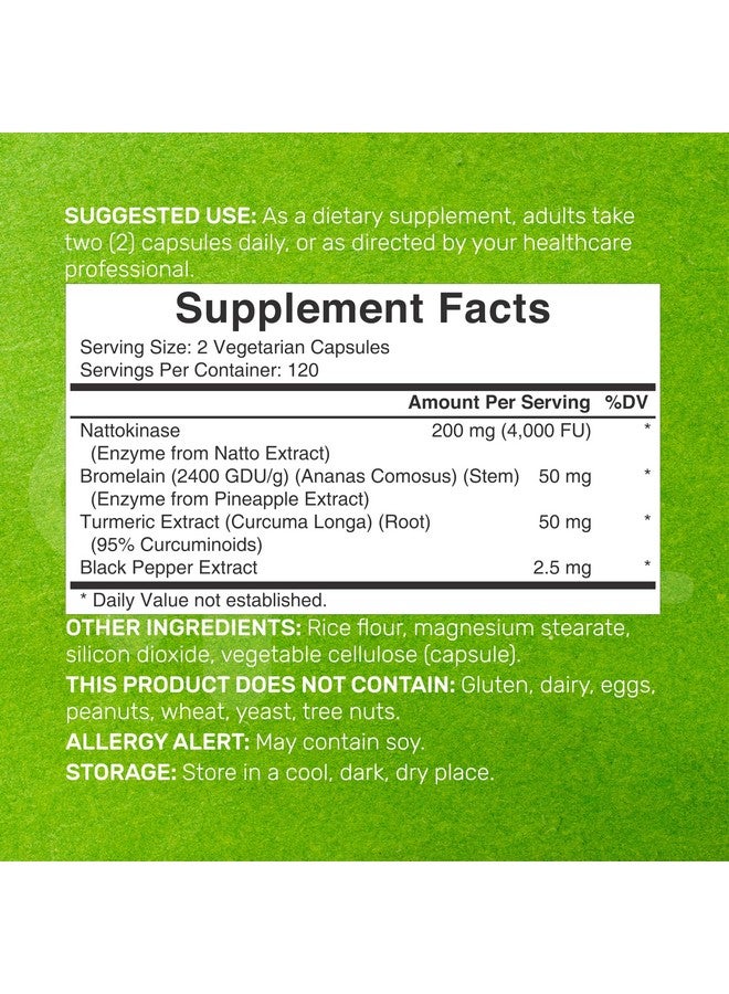 DEAL SUPPLEMENT مكمل ناتوكيناز 4,000 وحدة لكل حصة، 240 كبسولة نباتية - ناتو ياباني مع بروميلين، كركم كركومين ومركب فلفل أسود - إنزيمات هضمية وصحة القلب - غير معدلة وراثيًا، نباتي - Image 2