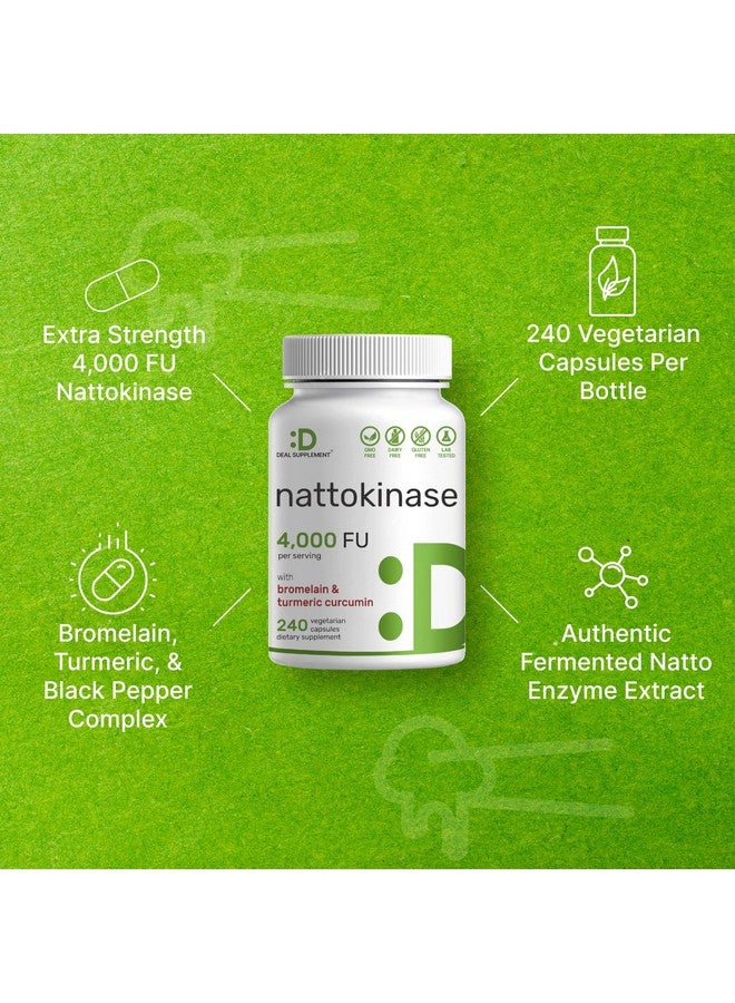DEAL SUPPLEMENT مكمل ناتوكيناز 4,000 وحدة لكل حصة، 240 كبسولة نباتية - ناتو ياباني مع بروميلين، كركم كركومين ومركب فلفل أسود - إنزيمات هضمية وصحة القلب - غير معدلة وراثيًا، نباتي - Image 4