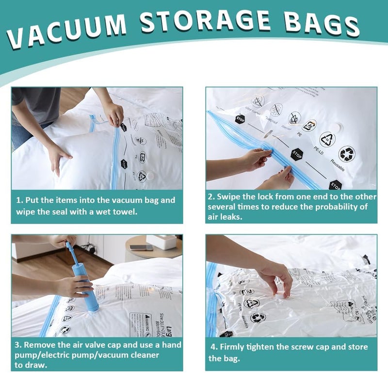 Newunisi 6 Pack Vacuum Storage Bags, Space Saver Compression Bags for Clothing, Comforters, Blankets, Vacuum Seal Bags with Hand Pump. (2Ã—Jumbo, 2Ã—Large, 2Ã—Medium) - Image 3