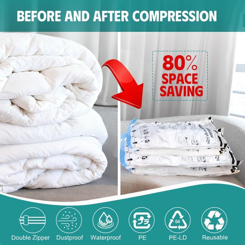 Newunisi 6 Pack Vacuum Storage Bags, Space Saver Compression Bags for Clothing, Comforters, Blankets, Vacuum Seal Bags with Hand Pump. (2Ã—Jumbo, 2Ã—Large, 2Ã—Medium) - Image 4