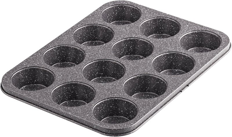 12-Cup Muffin Pan Non-Stick Granite Coating Cupcake Baking Tray for Oven Use Professional Grade Bakeware for Muffins Cupcakes and Egg Bites Gray - Image 1