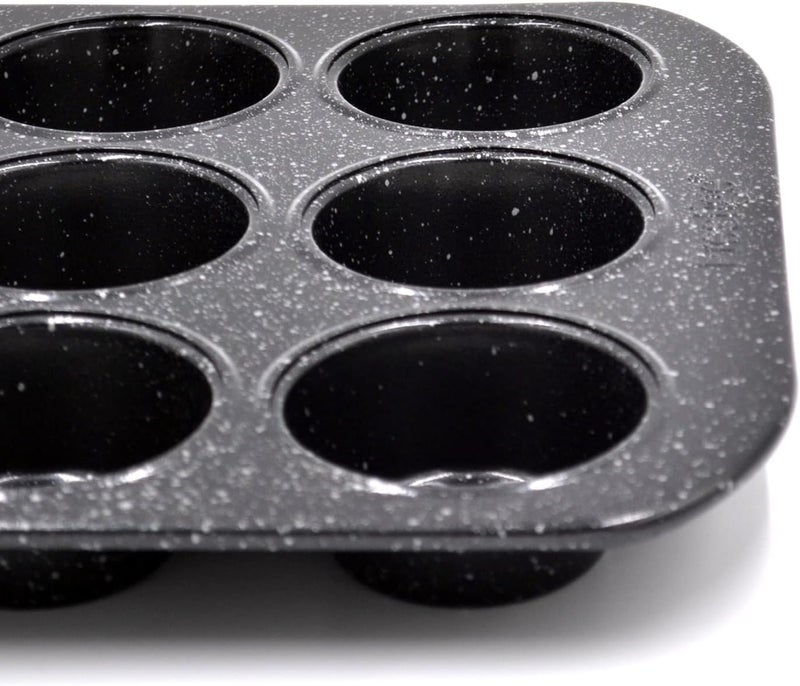 12-Cup Muffin Pan Non-Stick Granite Coating Cupcake Baking Tray for Oven Use Professional Grade Bakeware for Muffins Cupcakes and Egg Bites Gray - Image 4