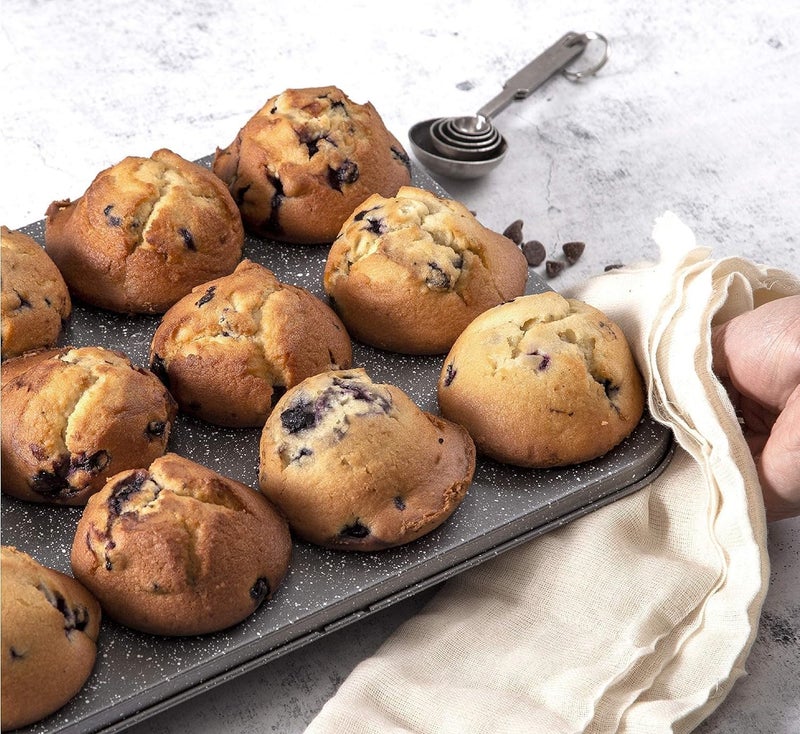 12-Cup Muffin Pan Non-Stick Granite Coating Cupcake Baking Tray for Oven Use Professional Grade Bakeware for Muffins Cupcakes and Egg Bites Gray - Image 3