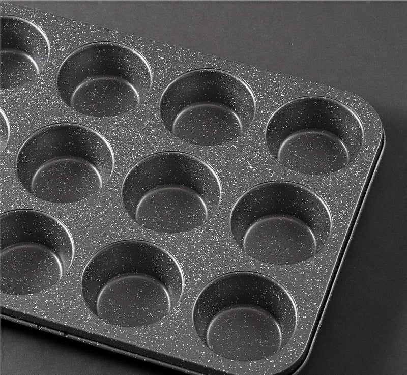 12-Cup Muffin Pan Non-Stick Granite Coating Cupcake Baking Tray for Oven Use Professional Grade Bakeware for Muffins Cupcakes and Egg Bites Gray - Image 2
