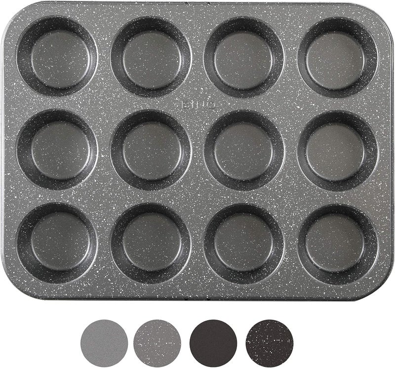 12-Cup Muffin Pan Non-Stick Granite Coating Cupcake Baking Tray for Oven Use Professional Grade Bakeware for Muffins Cupcakes and Egg Bites Gray - Image 5