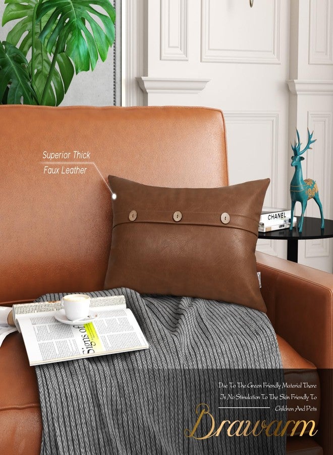 BRAWARM Leather Throw Pillow Covers 12 X 20 Inches, Brown Faux Leather Pillow Cover with Triple Button, Farmhouse Decorative Leather Pillows for Couch Sofa Bed Home Garden - Image 2