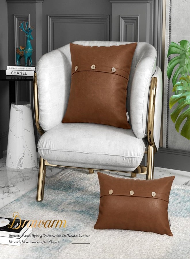 BRAWARM Leather Throw Pillow Covers 12 X 20 Inches, Brown Faux Leather Pillow Cover with Triple Button, Farmhouse Decorative Leather Pillows for Couch Sofa Bed Home Garden - Image 3