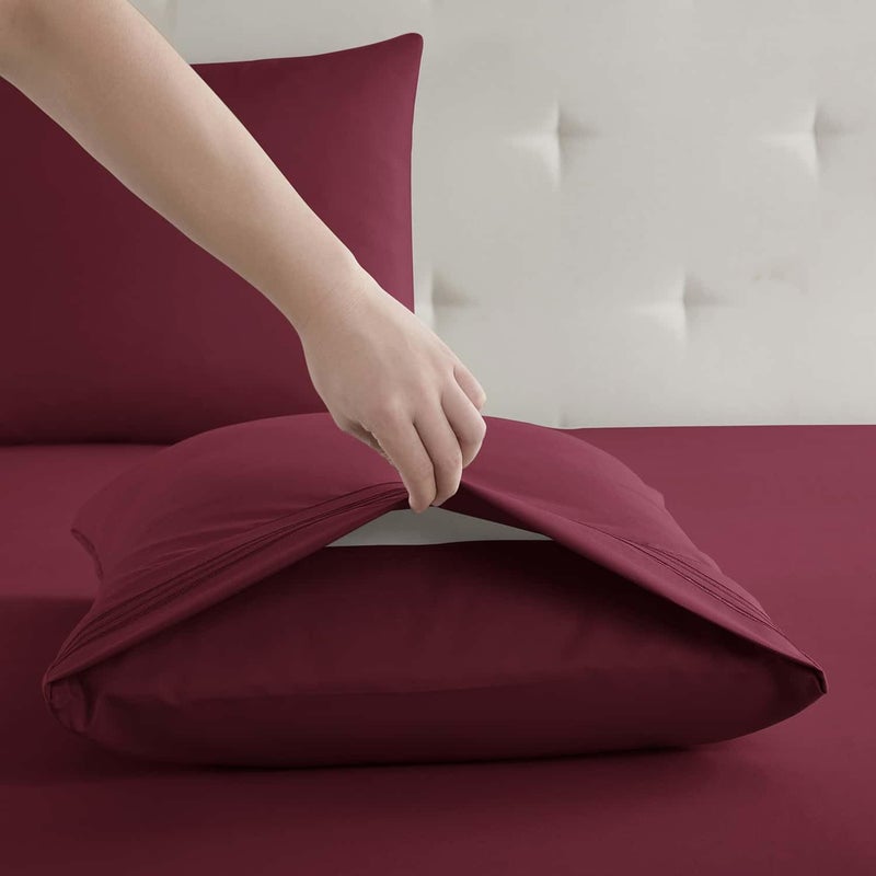 Clara Clark Bed Sheets, Premier 1800 Series 4 Piece Bed Sheet Set, Deep Pocket, Wrinkle, Fade, Stain Resistant, Luxury Soft Bedding Sheets & Pillowcases, California King, Burgundy Red - Image 5