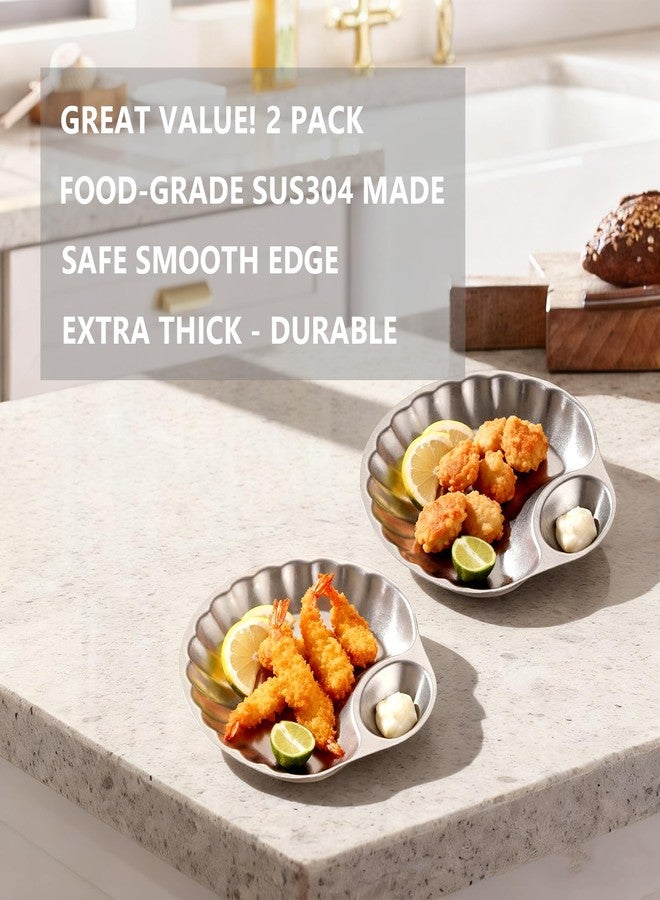 Ismosm Chip and Dip Serving Platter Set 2 Pack, Vintage 304 Stainless Steel Serving Plates with Dipping Section, Serving Dish for Sushi, Snack, Chip Salsa, Appetizer (Shell) - Image 3