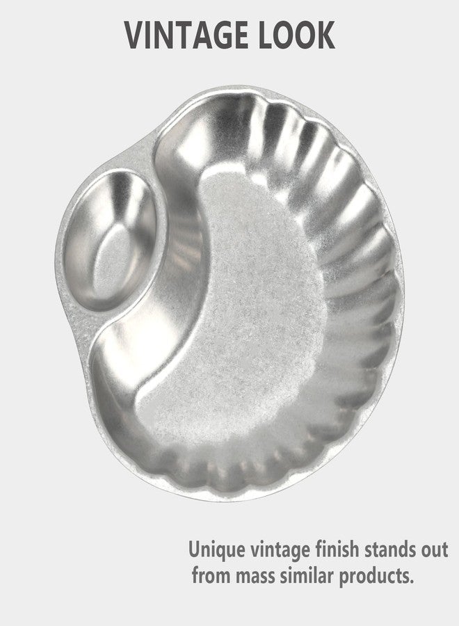 Ismosm Chip and Dip Serving Platter Set 2 Pack, Vintage 304 Stainless Steel Serving Plates with Dipping Section, Serving Dish for Sushi, Snack, Chip Salsa, Appetizer (Shell) - Image 2