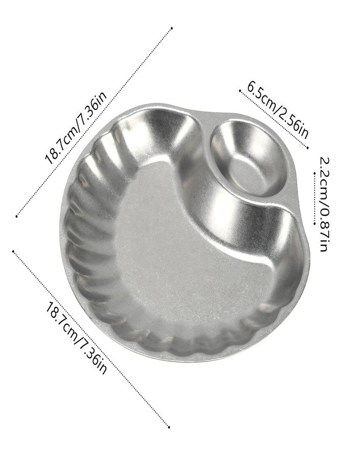 Ismosm Chip and Dip Serving Platter Set 2 Pack, Vintage 304 Stainless Steel Serving Plates with Dipping Section, Serving Dish for Sushi, Snack, Chip Salsa, Appetizer (Shell) - Image 4