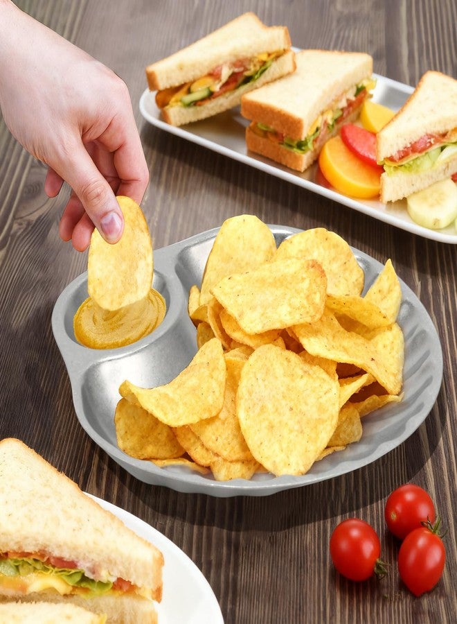 Ismosm Chip and Dip Serving Platter Set 2 Pack, Vintage 304 Stainless Steel Serving Plates with Dipping Section, Serving Dish for Sushi, Snack, Chip Salsa, Appetizer (Shell) - Image 5