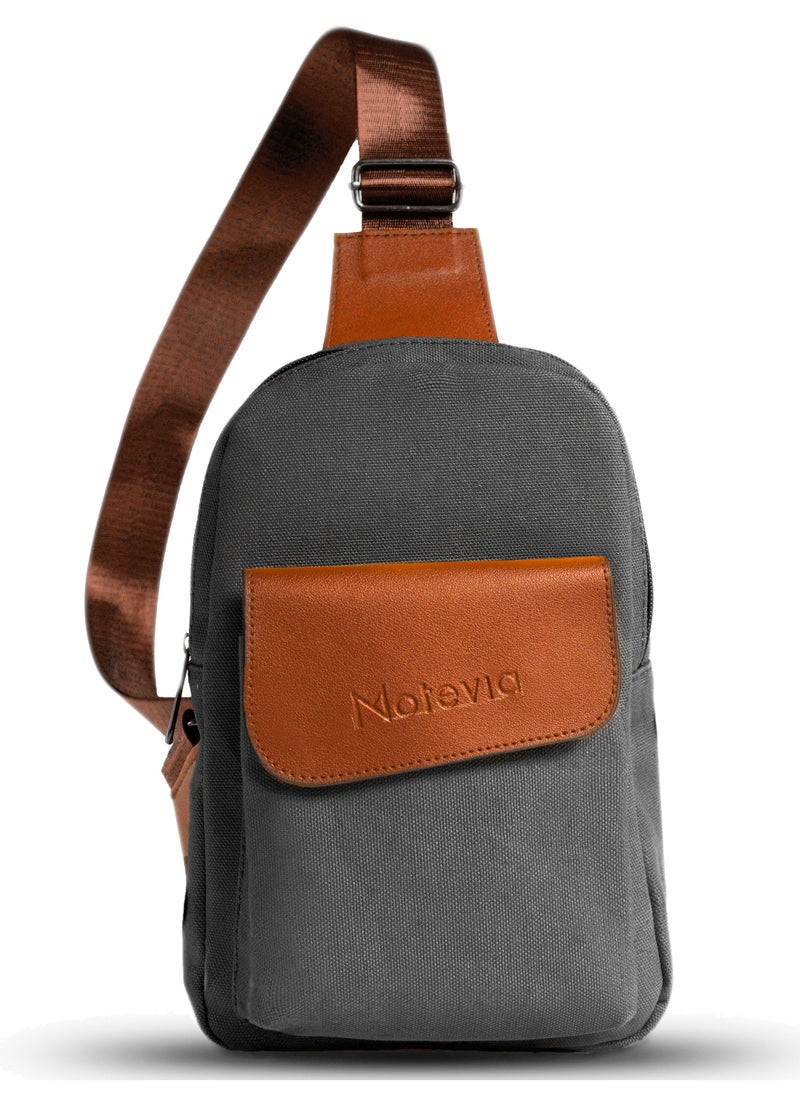 Generic - Motevia Men's Crossbody Shoulder Bag Large Zipper Pocket Front Snap On Duck Canvas Crossbody Bag for Men Durable Reinforced Canvas - Image 1