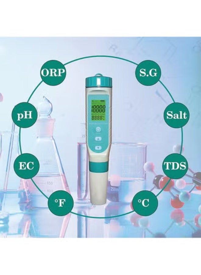 7 in 1 Water Quality Tester Pen Meter for Pools, Drinking Water Aquariums hydroponic Cooking Tester Measure Water by 7 parameters: PH/TDS/EC/ORP/S.G/Water Salinity/Temp - Image 2