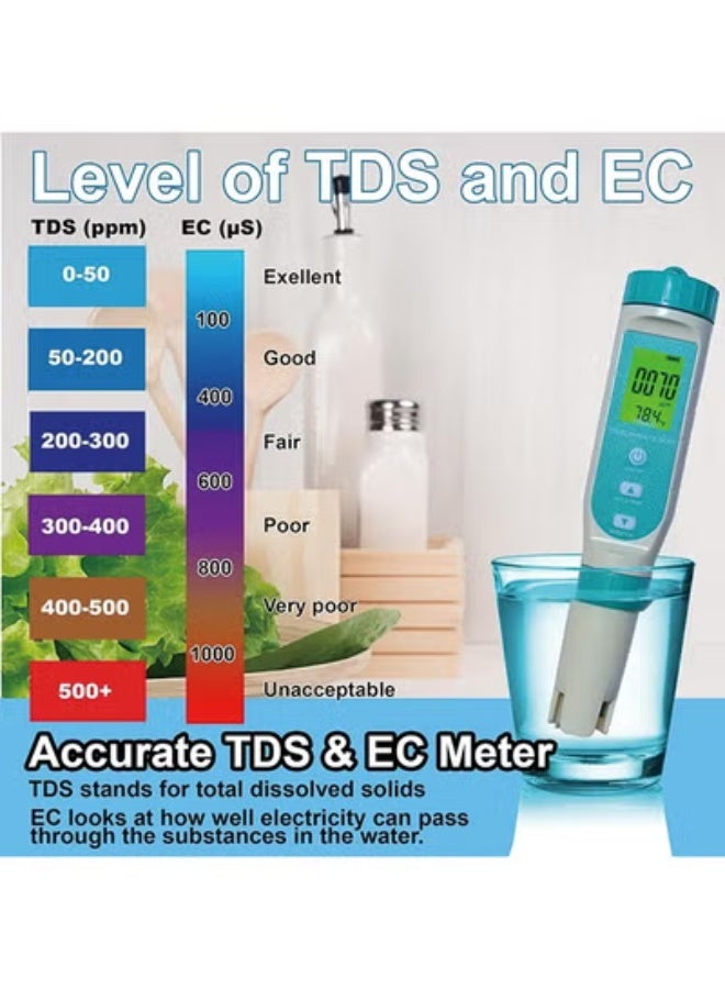 7 in 1 Water Quality Tester Pen Meter for Pools, Drinking Water Aquariums hydroponic Cooking Tester Measure Water by 7 parameters: PH/TDS/EC/ORP/S.G/Water Salinity/Temp - Image 5