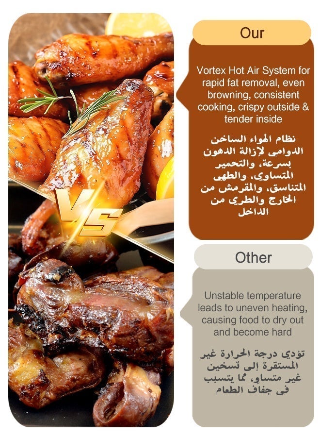 رويال ستار فرن قلي هوائي زجاجي رقمي، تحكم إلكتروني باللمس، سعة كبيرة 5.2 لتر، 1200 واط، مقلاة هوائية ساخنة مع 8 إعدادات مسبقة ونافذة شفافة، للعائلات والمساكن وتجمعات الأصدقاء - Image 5