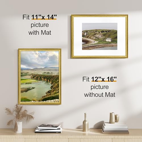 Vittanly 12x16 Picture Frames Set of 2 Ornate Vintage Photo Frame for Wall Mount Display 85x11 Pictures with Mat or 12x16 without Mat Rustic Gold - Image 3