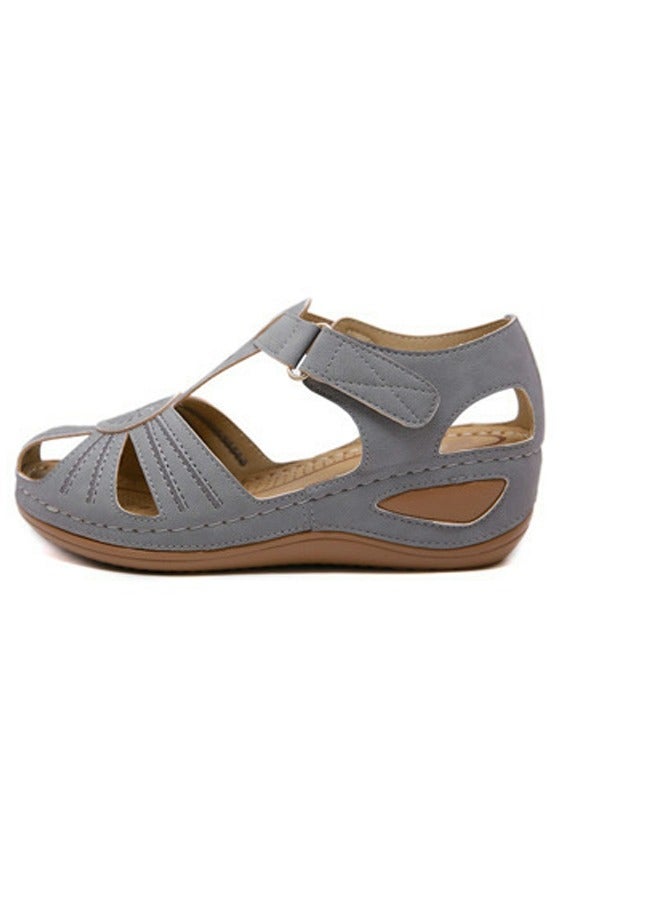 Loquat Women's Retro Thick Soled Non Slip Sandals Wedge Fisherman Shoes Grey - Image 2