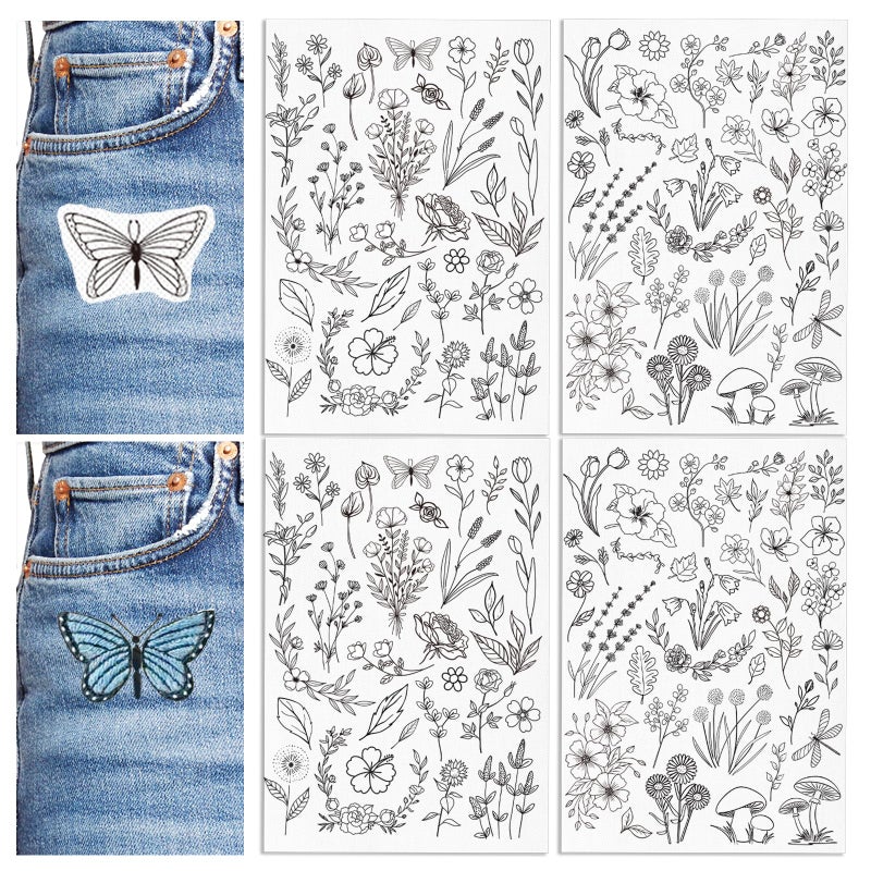 Patemby Embroidery Pattern Water Soluble Embroidery Stabilizers Stick and Stitch Embroidery Paper PrePrinted Flowers and Leaves Pattern Transfers for Hand Sewing Lover Beginner Floral Pack of 2
