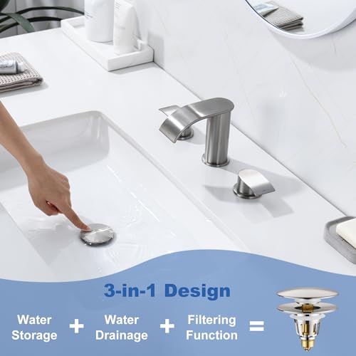 PerPaiMe 3-in-1 Universal Bathroom Sink Stopper - Brushed Nickel Pop Up Sink Drain Stopper, Brass Bounce Bullet Core Sink Stopper Replacement, Wash Basin Drain Filter Plug with Anti-Clogging Strainer - Image 4