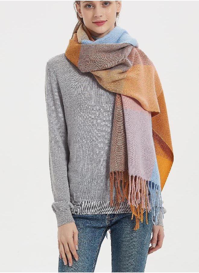 Wander Agio Wander Agio Womens Fashion Long Shawl Big Scarves Grid Winter Warm Large Plaid Scarf Big Camel Pink 7  - Image 2