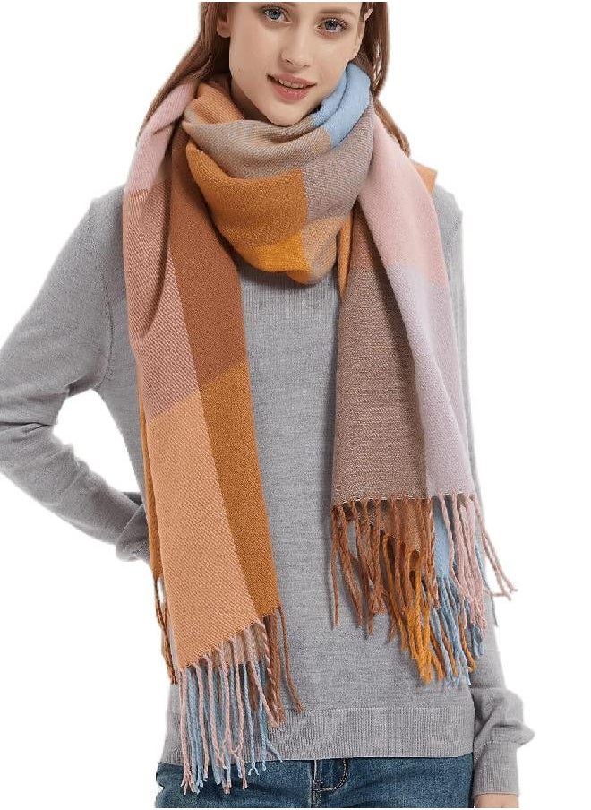 Wander Agio Wander Agio Womens Fashion Long Shawl Big Scarves Grid Winter Warm Large Plaid Scarf Big Camel Pink 7  - Image 3