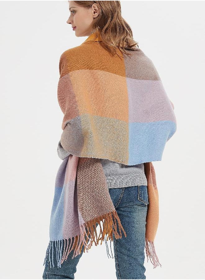 Wander Agio Wander Agio Womens Fashion Long Shawl Big Scarves Grid Winter Warm Large Plaid Scarf Big Camel Pink 7  - Image 1