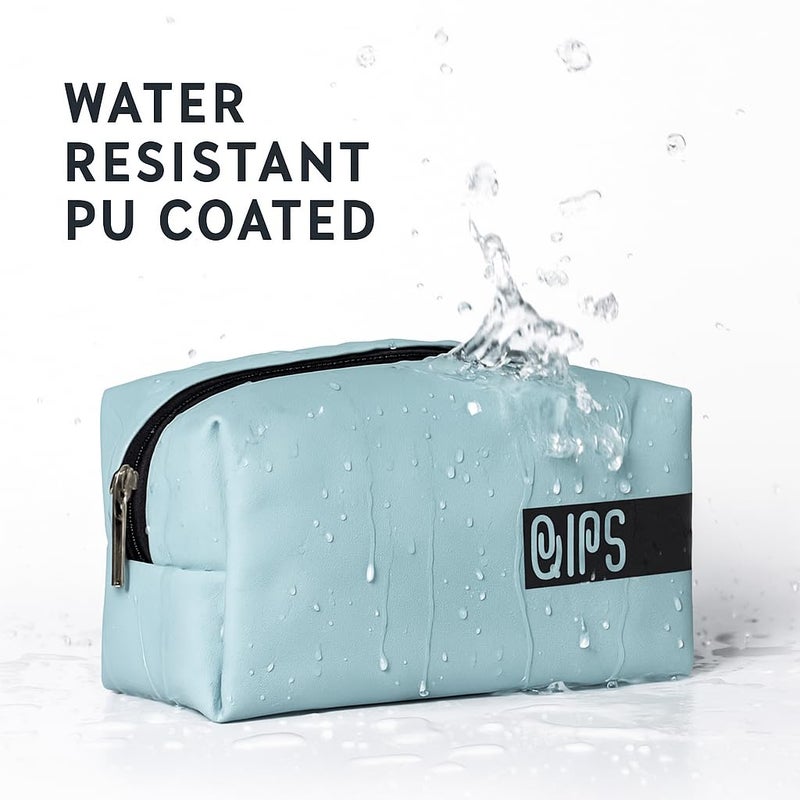 QIPS Rectangular Multipurpose Pouch | Travel-Friendly PU Leather Zip Organizer Bag | Water-Resistant Makeup, Toiletry, Utility & Stationery Case | Compact & Stylish | (Sky Blue) - Image 3