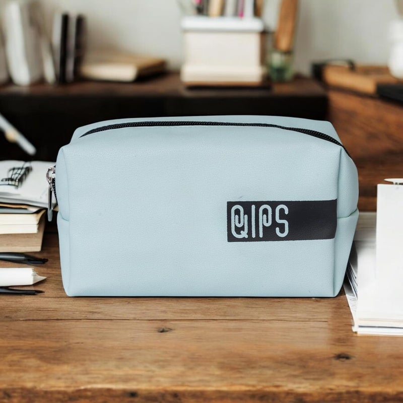QIPS Rectangular Multipurpose Pouch | Travel-Friendly PU Leather Zip Organizer Bag | Water-Resistant Makeup, Toiletry, Utility & Stationery Case | Compact & Stylish | (Sky Blue) - Image 2