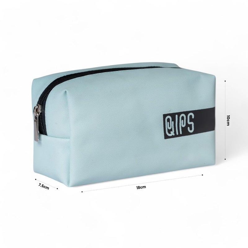 QIPS Rectangular Multipurpose Pouch | Travel-Friendly PU Leather Zip Organizer Bag | Water-Resistant Makeup, Toiletry, Utility & Stationery Case | Compact & Stylish | (Sky Blue) - Image 4