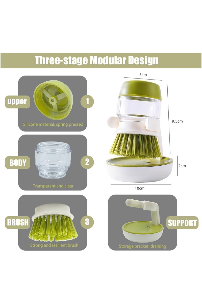 Soap Dispenser Dish Brush Palm Brush Scrub Brush Equipped with Storage Bracket and Drainage Base,Easy to Clean Kitchen Utensils and Sink, Includes a Replaceable Brush（Green） - Image 2