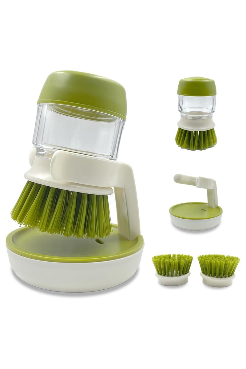 Soap Dispenser Dish Brush Palm Brush Scrub Brush Equipped with Storage Bracket and Drainage Base,Easy to Clean Kitchen Utensils and Sink, Includes a Replaceable Brush（Green） - Image 1