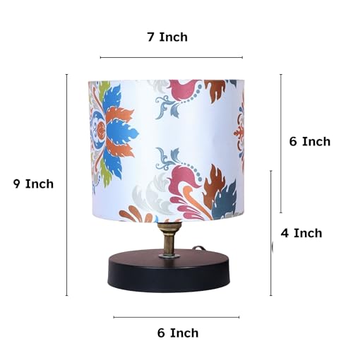 Tu Casa Table Lamp | Black Metal Base | English Oak Print Satin Shade Bedside Lamp for Bedroom Living Room Office Study | Home Décor & Gifting | H-9 Inch (No Bulb) - Image 3