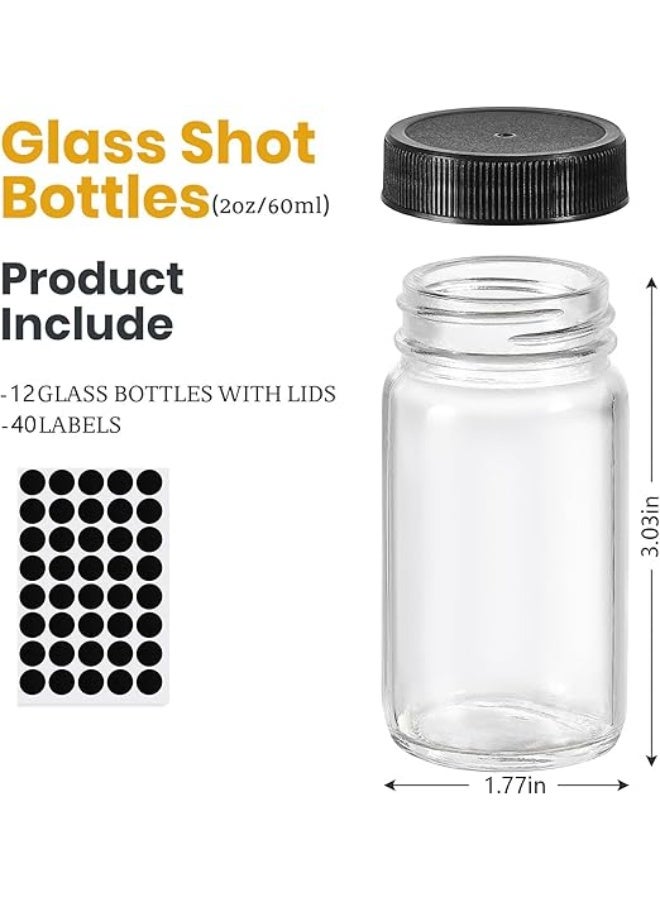 SHAOZHEN 12 Pack Small Glass Juice Bottle Clear Mini Glass Bottles with Lids Reusable Glass Juice Jar Small vegetable juice Storage Bottle Vintage Breakfast Shake Container for Drinking Water Honey Storage Bottle - Image 2