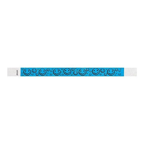 Wristco 200 WristCo Neon Blue Smiley Face Tyvek Wristbands for Events - ¾” x 10” - Waterproof Recyclable Comfortable Tear Resistant Paper Bracelets Wrist Bands for Concerts Festivals Admission Party - Image 3