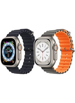Silicone Ocean Band Strap for Apple Watch Ultra 8 49mm Black Single Color Strap with Gray/Orange Double Side Strap Set of 2