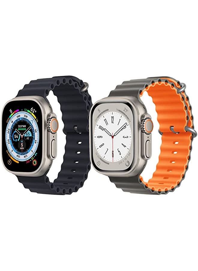 IAF - Silicone Ocean Band Strap for Apple Watch Ultra 8 49mm Black Single Color Strap with Gray/Orange Double Side Strap Set of 2 - Image 1