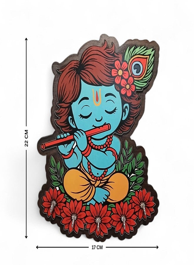 LASER ART Krishna Wooden Key Holder for Wall | Wall Mounted Key Stand with 5 Hooks | Decorative MDF Key Hanger for Home Entryway, Living Room, Office | Spiritual Wall Art Gift (Neel Nandan) - Image 2