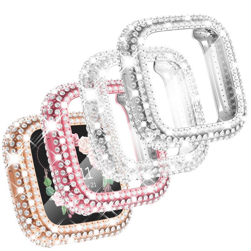 CHANCHY 4 Pack Bling Case Compatible with Fitbit Versa 2 Case Screen Protector, Over 200 Crystal Soft TPU Full Protective Case Cover Bumper for Fitbit Versa 2 Smart Watch, Rose Gold/Pink/Clear/Silver - Image 1