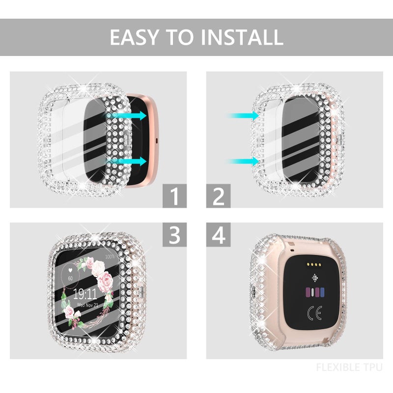 CHANCHY 4 Pack Bling Case Compatible with Fitbit Versa 2 Case Screen Protector, Over 200 Crystal Soft TPU Full Protective Case Cover Bumper for Fitbit Versa 2 Smart Watch, Rose Gold/Pink/Clear/Silver - Image 5