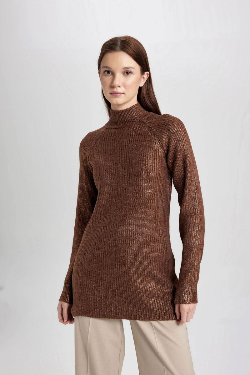 Woman Regular Fit Half Turtleneck Basic Knitted Pullover Tunic