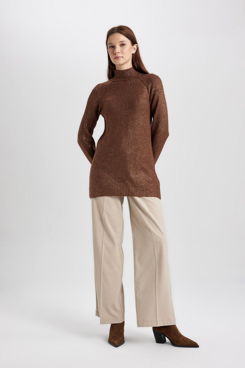 Woman Regular Fit Half Turtleneck Basic Knitted Pullover Tunic