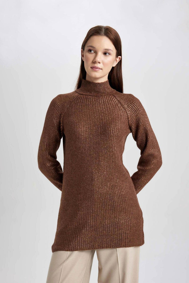 Woman Regular Fit Half Turtleneck Basic Knitted Pullover Tunic