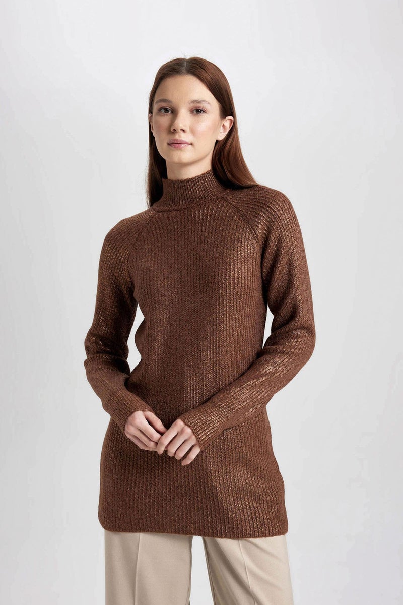 Woman Regular Fit Half Turtleneck Basic Knitted Pullover Tunic