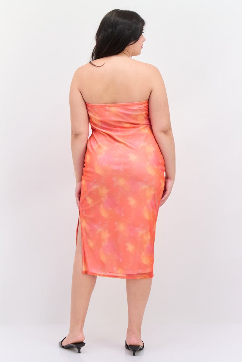 I SAW IT FIRST Women Bandeau Mesh Midi Dress, Orange - Image 4